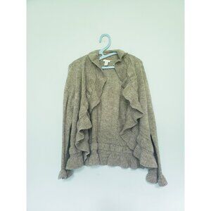 Chicos 2 Womens 12 Cardigan Shrug Ruffle Wool Mohair Blend Open Front Warm Brown